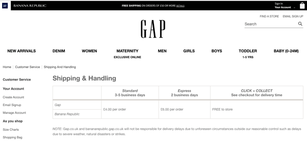 gap shipping 