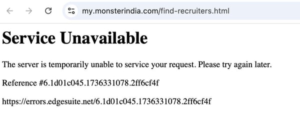 Error page I got when I tried to use the Follow Recruiters feature on the Network Jobs tab on FoundIt (former Monster) 