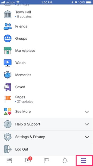 change facebook password step 1