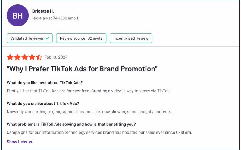 TikTok Ads G2 Review