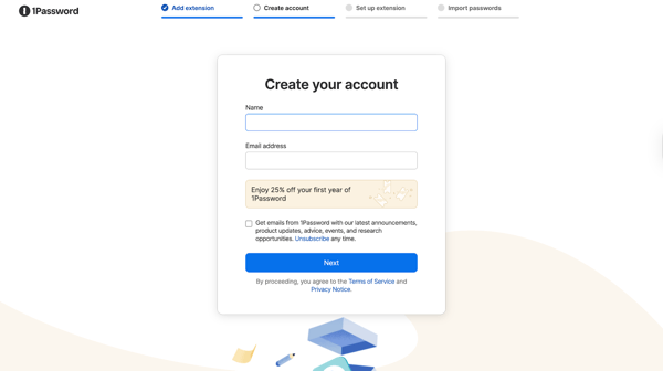 1Password account creation