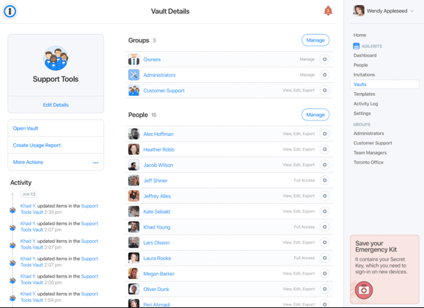 1Password dashboard