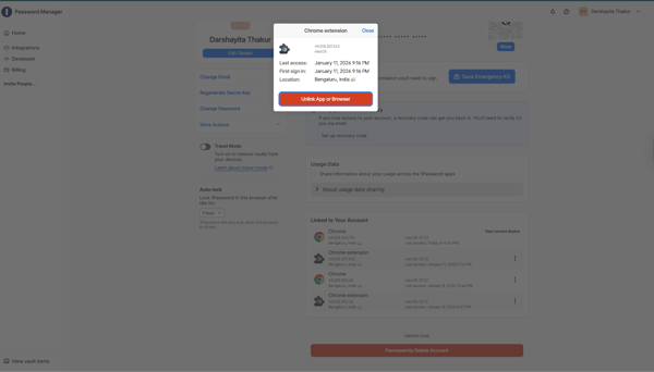 1Password device management