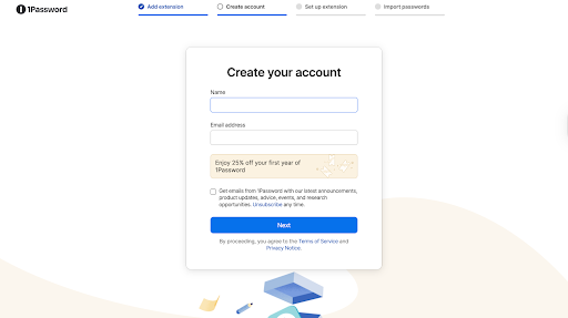 1password acc creation