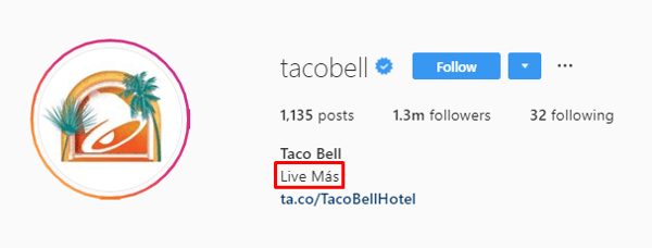 Taco Bell IG bio