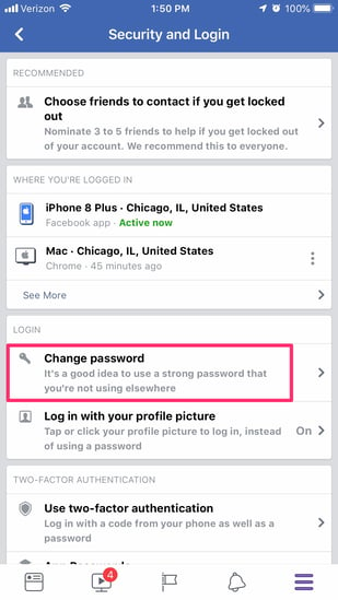 change facebook password step 6