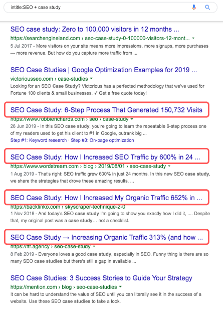 seo case study search results