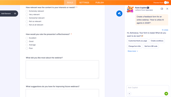 AI assisted Jotform
