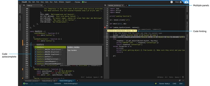 Ide 9. Aws cloud9. cloud ide. исходный код амазон. indent expected.