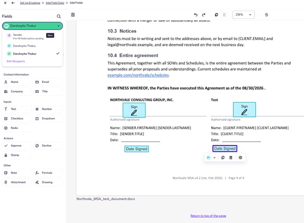 Adding multiple recipients on Docusign