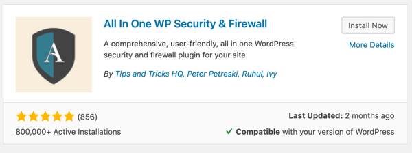 All In One WP Security & Firewall plugin