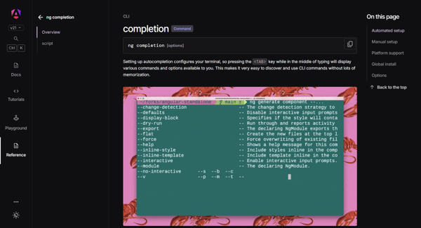 Angular's ng completion reference