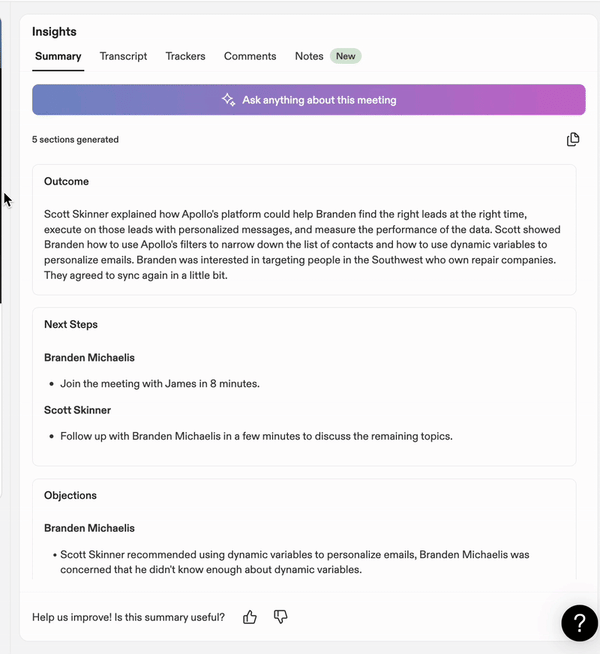 Apollo AI meeting assistant