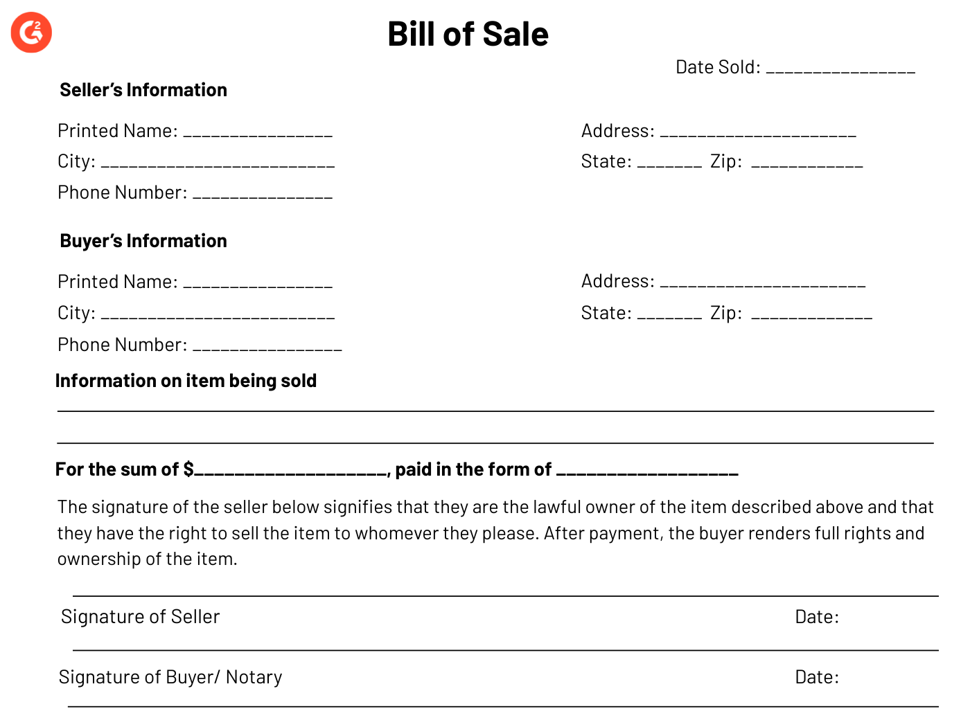 free bill of sale template