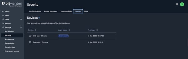 Bitwarden device management