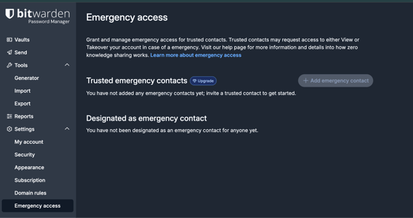 Bitwarden emergency access