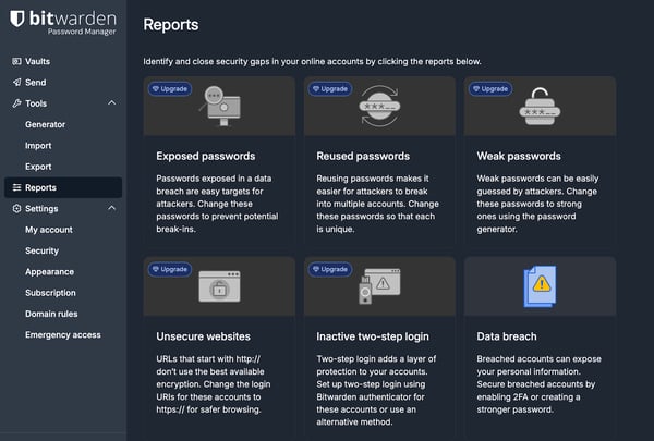 Bitwarden reports
