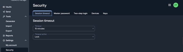 Bitwarden security settings