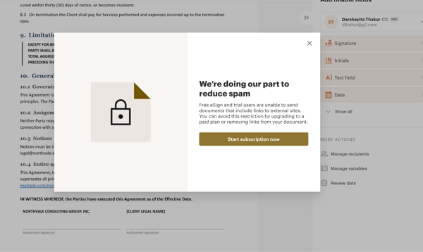 Blocked sharing of documents with links on PandaDoc