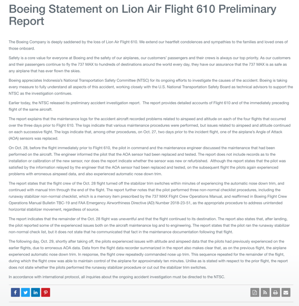 Boeing detailed press release