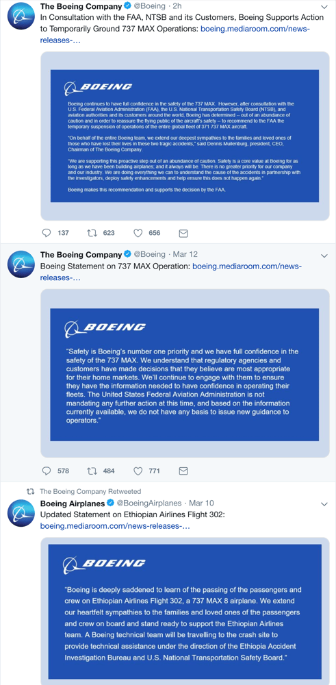 Boeing’s tweets after second 737 Max crashes