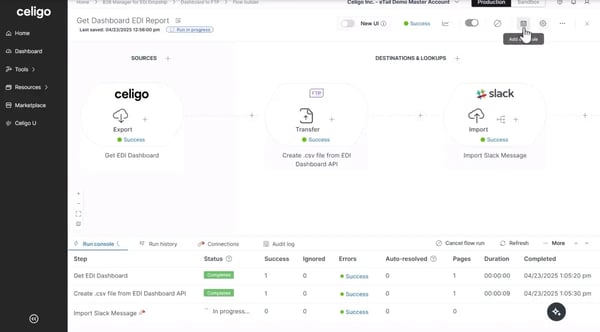 EDI dashboard in Celigo