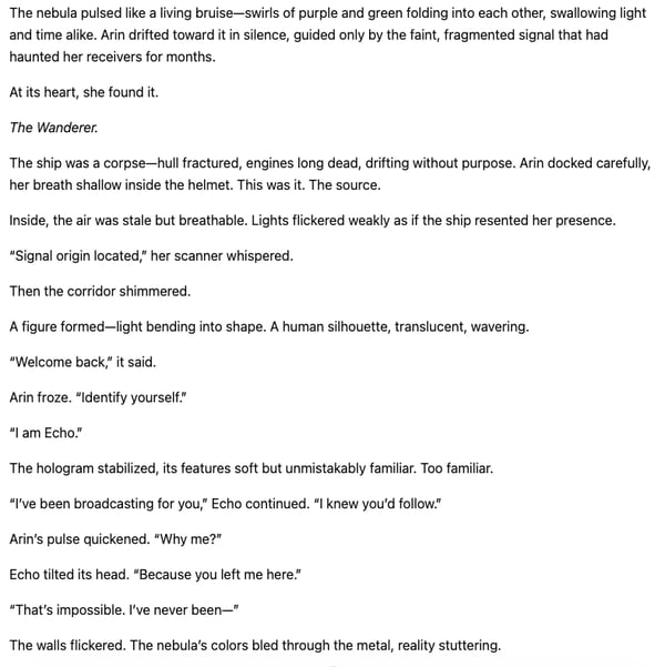 ChatGPT creative writing task 1