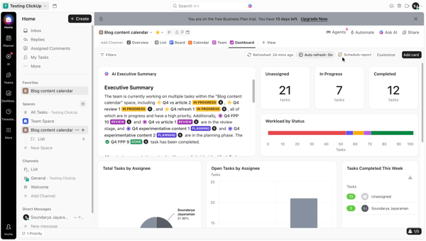 ClickUp dashboard