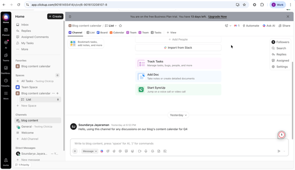 ClickUp messaging features