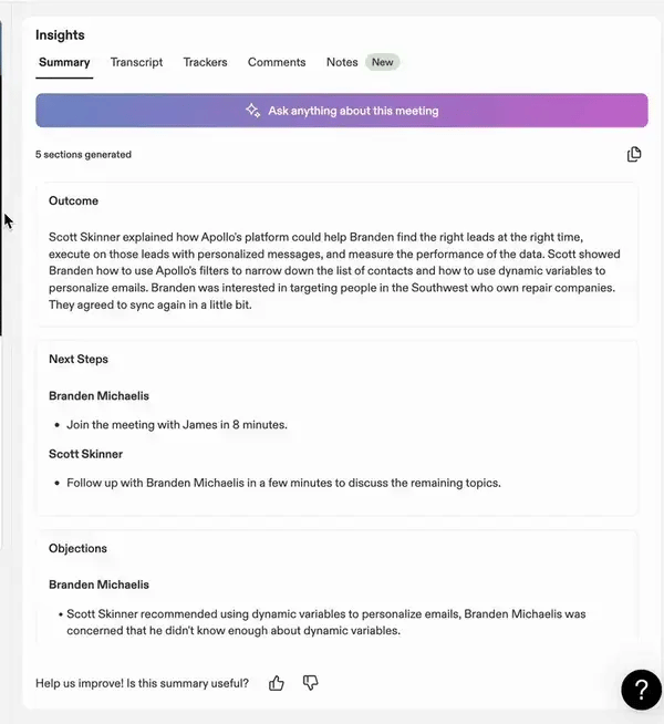 Apollo AI meeting assistant