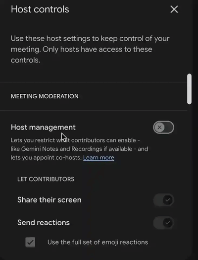 Google Host controls