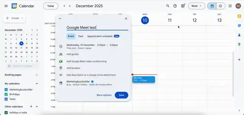 Setting up meeting in Google Meet