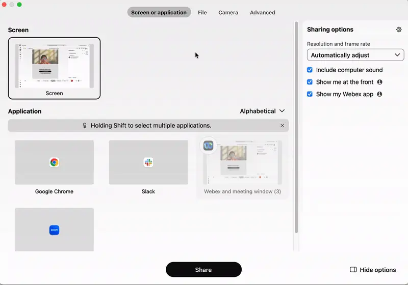 Webex screensharing
