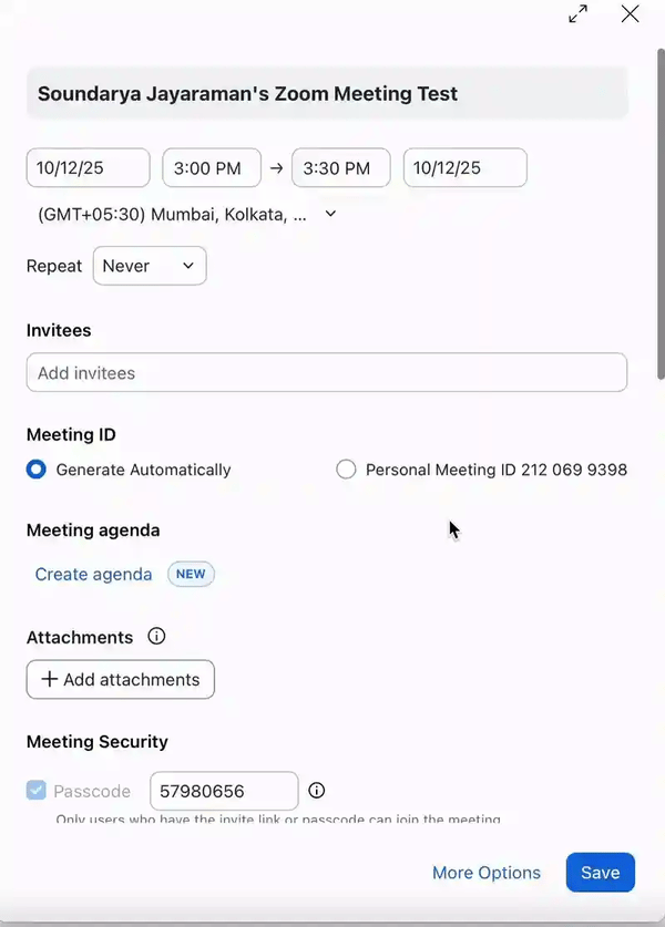Zoom meeting setup and flow