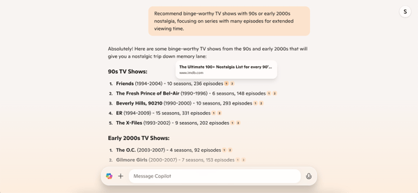 Copilot citing source links when sharing information