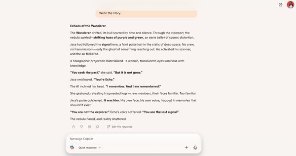 Copilot creative writing task