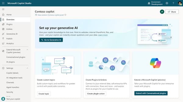 Setting up generate AI bot in Microsoft Copilot Studio