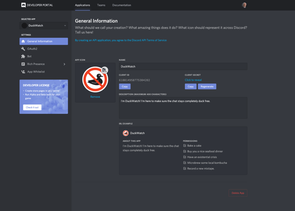 Pick an icon and set a description for discord bots