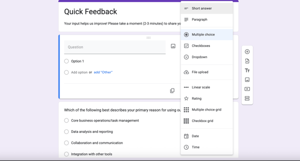 Creating surveys on Google Forms