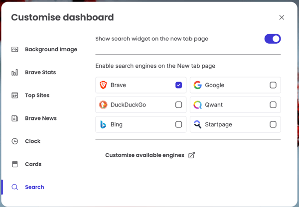 Customizing dashboards on Brave