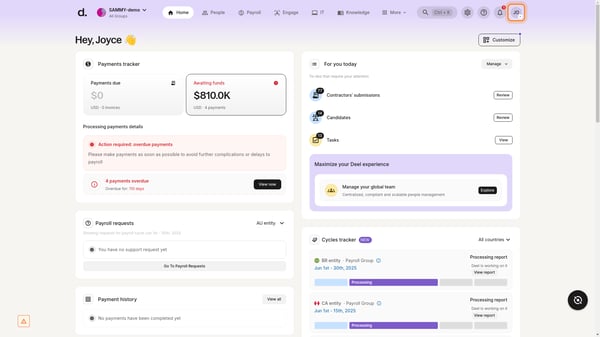 Deel hire dashboard