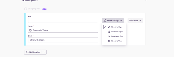 Docusign recipient role options