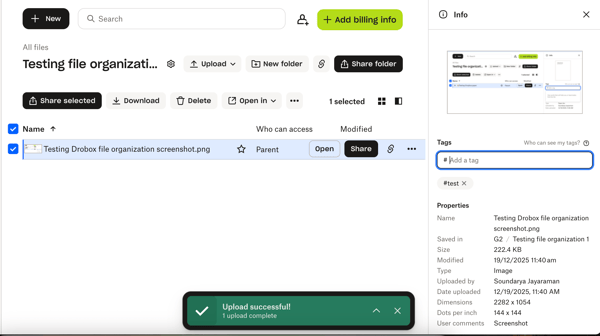 Dropbox file uploads