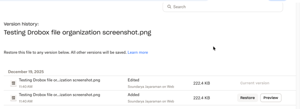 Dropbox version history