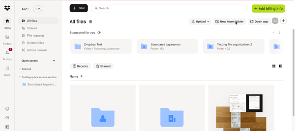 Dropbox web interface for file organization