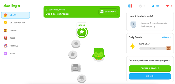 Duolingo user interface