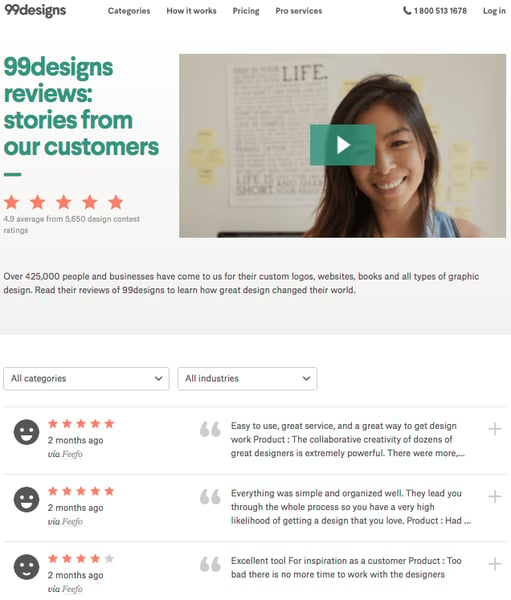 99designs video testimonials 