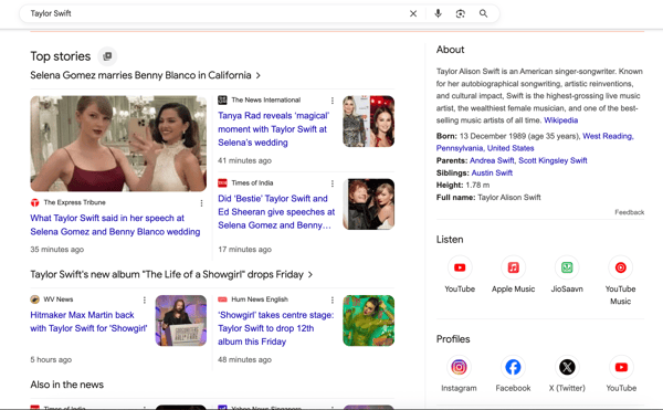 Example of Google Knowledge Panel for a person