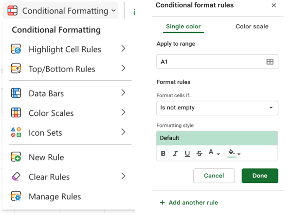 Excel vs Sheets conditional