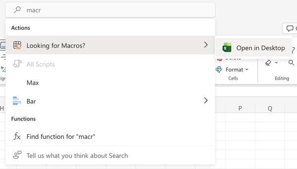Excels macro recorder- desktop only
